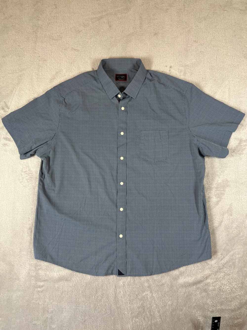 UNTUCKit Short Sleeve Performance Button-Down Shirt in Blue Micro-Dot XXL